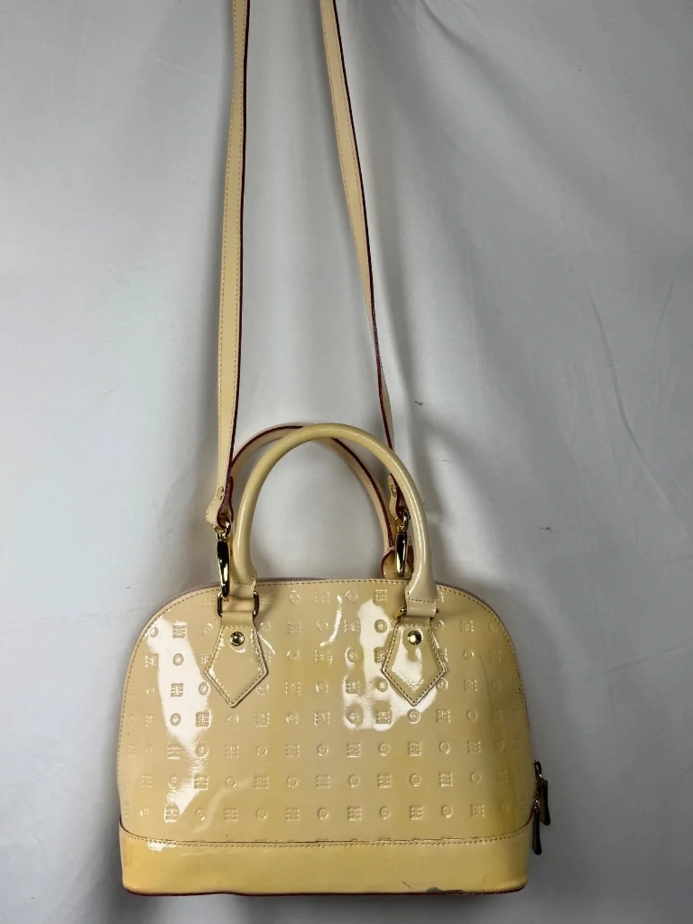 Arcadia Cream Embossed Patent Leather Satchel Bag Made in Italy